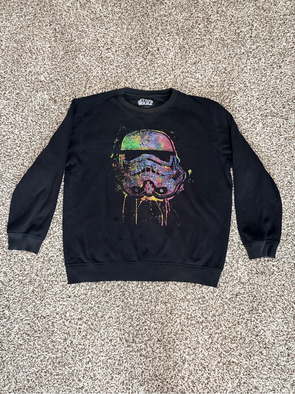 Star Wars Vintage Black Crewneck Sweater with Rainbow Stormtrooper Print Size L